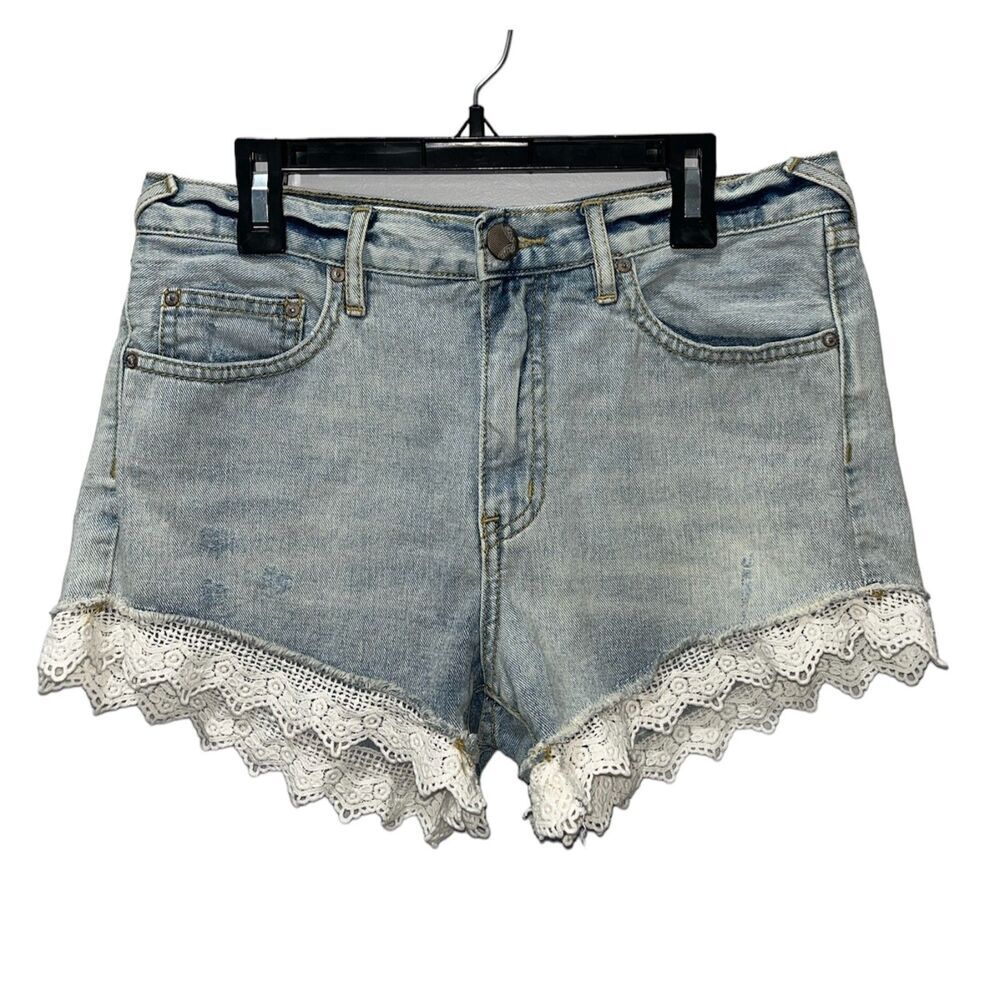 Free People Lacey Cutoff Daisy Wash Distressed Denim Shorts Size 26 Cottagecore - Picture 8 of 10